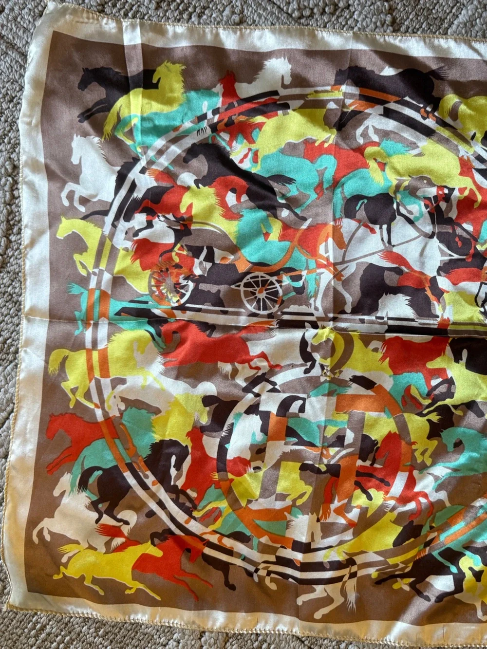 Vintage Colorful Equestrian Silk square bandana Scarf - Horses Print